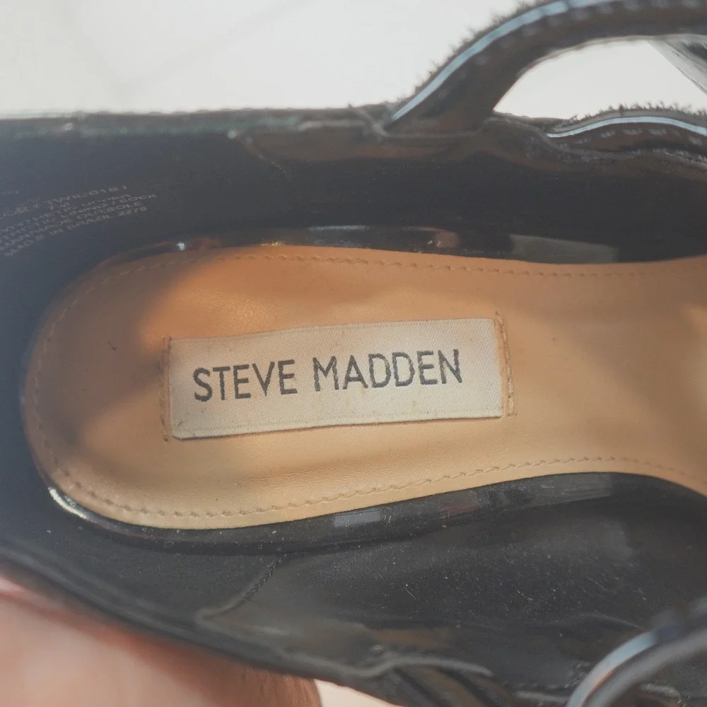 Steve Madden Twice Black Patent Platform Mary-Jane Shoes Women's Size 7M Heels